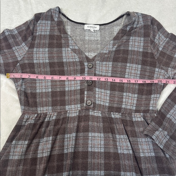Womens Babydoll Long Sleeve Tiered Relaxed Dark Academia Plaid Peasant Dress 1X - Picture 9 of 10